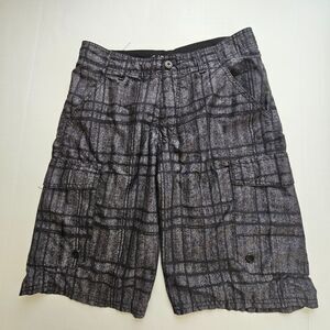 Carbon Board Shorts Mens 28 Gray Black Plaid Cargo Pocket Swim Trunks